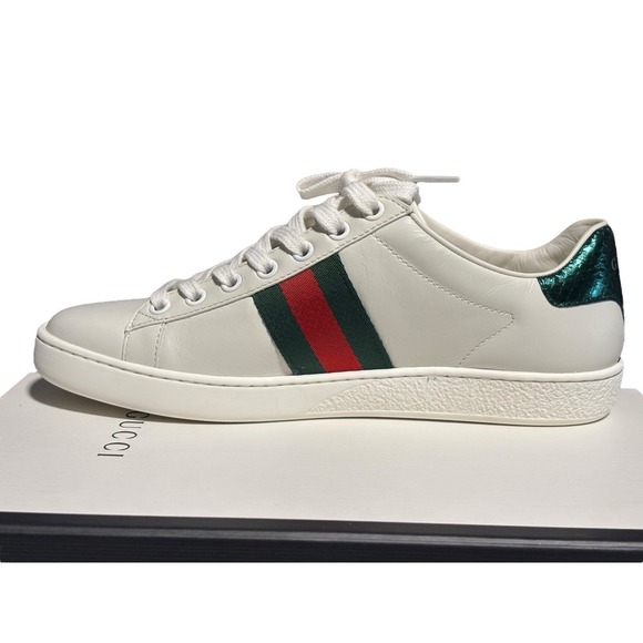 New in Box GUCCI ACE Bee White Embroidery Women's Sneakers - Harrods UK Size 37 - Picture 9 of 15